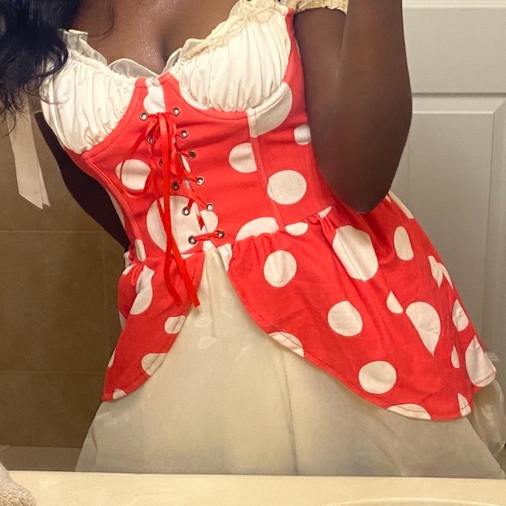 DollsKill Mushroom Princess Costume Red and White Polka Dot Corset Mini Dress